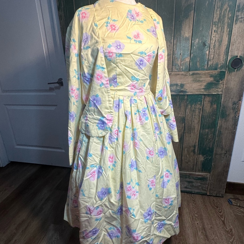 True Vintage Dorothy Ann 2-Piece Pastel Floral Dress & Blazer Set – Size Medium - Picture 11 of 14